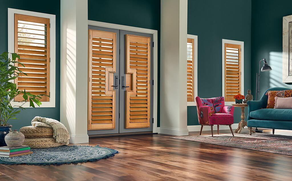 Living Room Wood Shutters - Blinds and More
